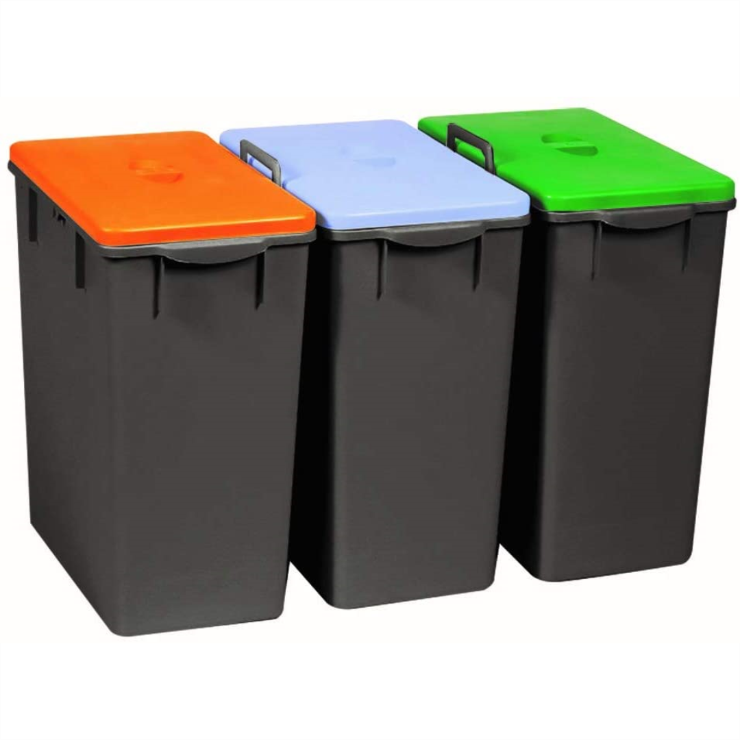 Set Kit BIDONI 3 PATTUMIERE da 28LT per Raccolta Differenziata riciclaggio  con Coperchi Colorati - E.D. Shop