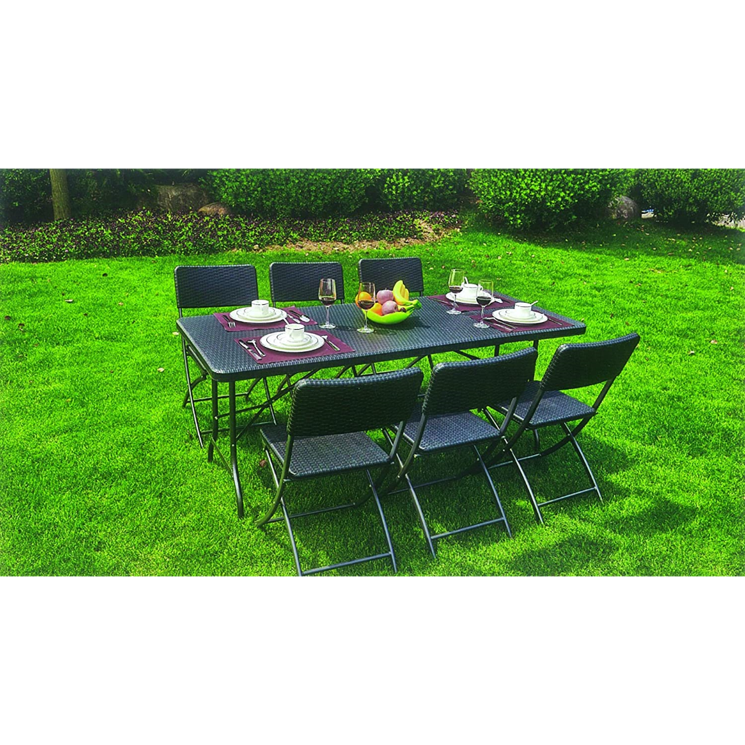 SET tavolo pieghevole con 6 sedie pieghevoli da giardino terrazzo in rattan  wengè marrone - E.D. Shop